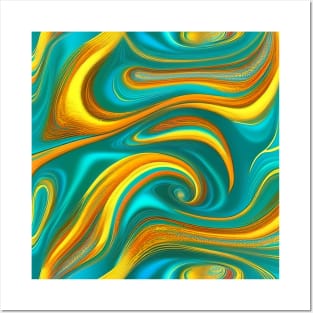 Abstract Turquoise and Gold Swirls Posters and Art